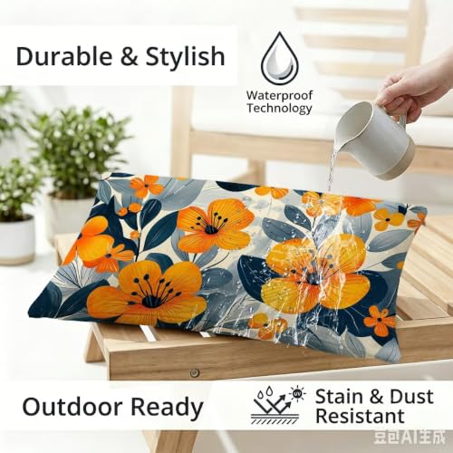 Housse coussin fleur rectangulaire lin imperméable déperlant double face pour jardin
