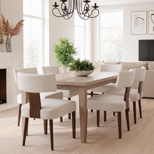 Image of HNY Set of 6 Mid Century Modern Dining Chairs, Farmhouse Velvet Upholstered Accent Chair Curved Backrest Kitchen Chairs, with Hardwood Frame, Cream, Velvet-beige, 6PC