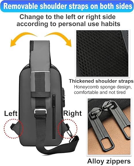 Image of IMNISHNAY Stylish Sling Bag for Men with USB Charging Port | Waterproof Crossbody Shoulder Bag for Travel, Office & Daily Use