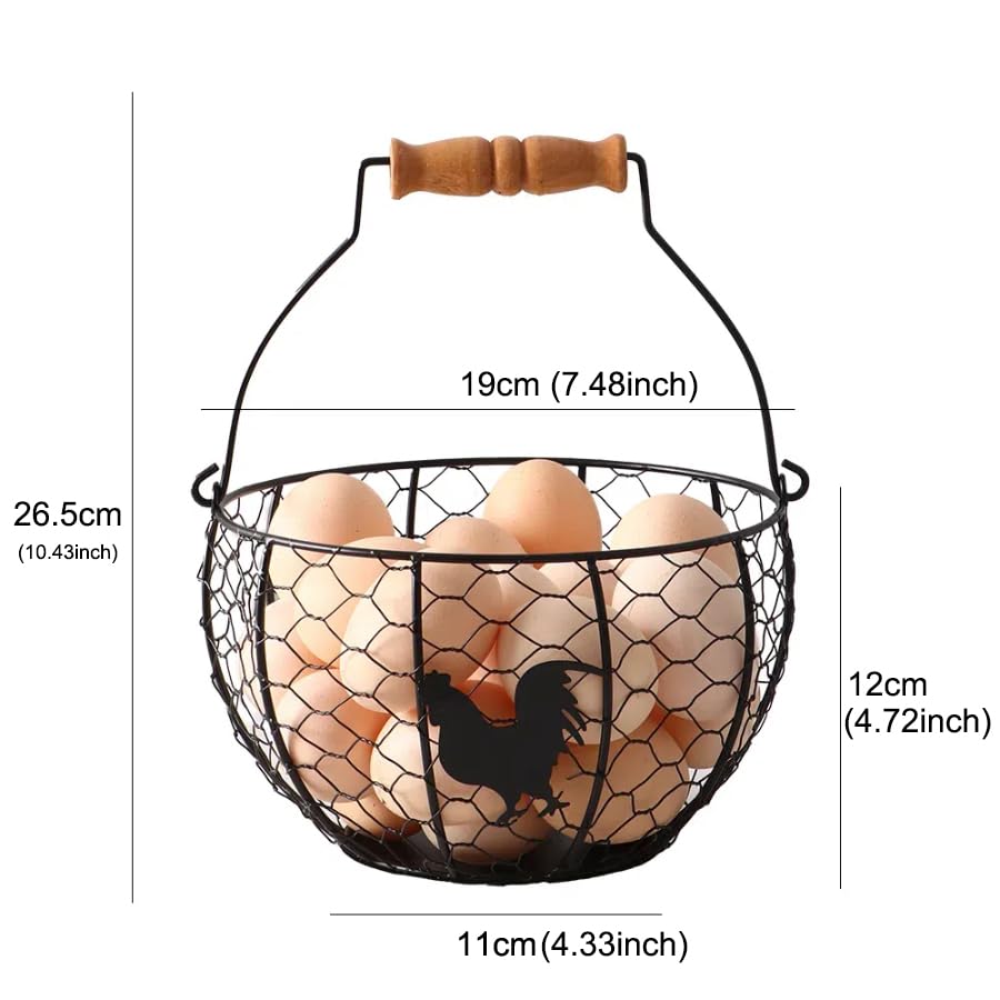 Fresh Eggs Collecting Basket With Handle,Vintage Style Metal Wire Eggs Holder Basket for Countertop Kitchen Storage Bin - Image 2