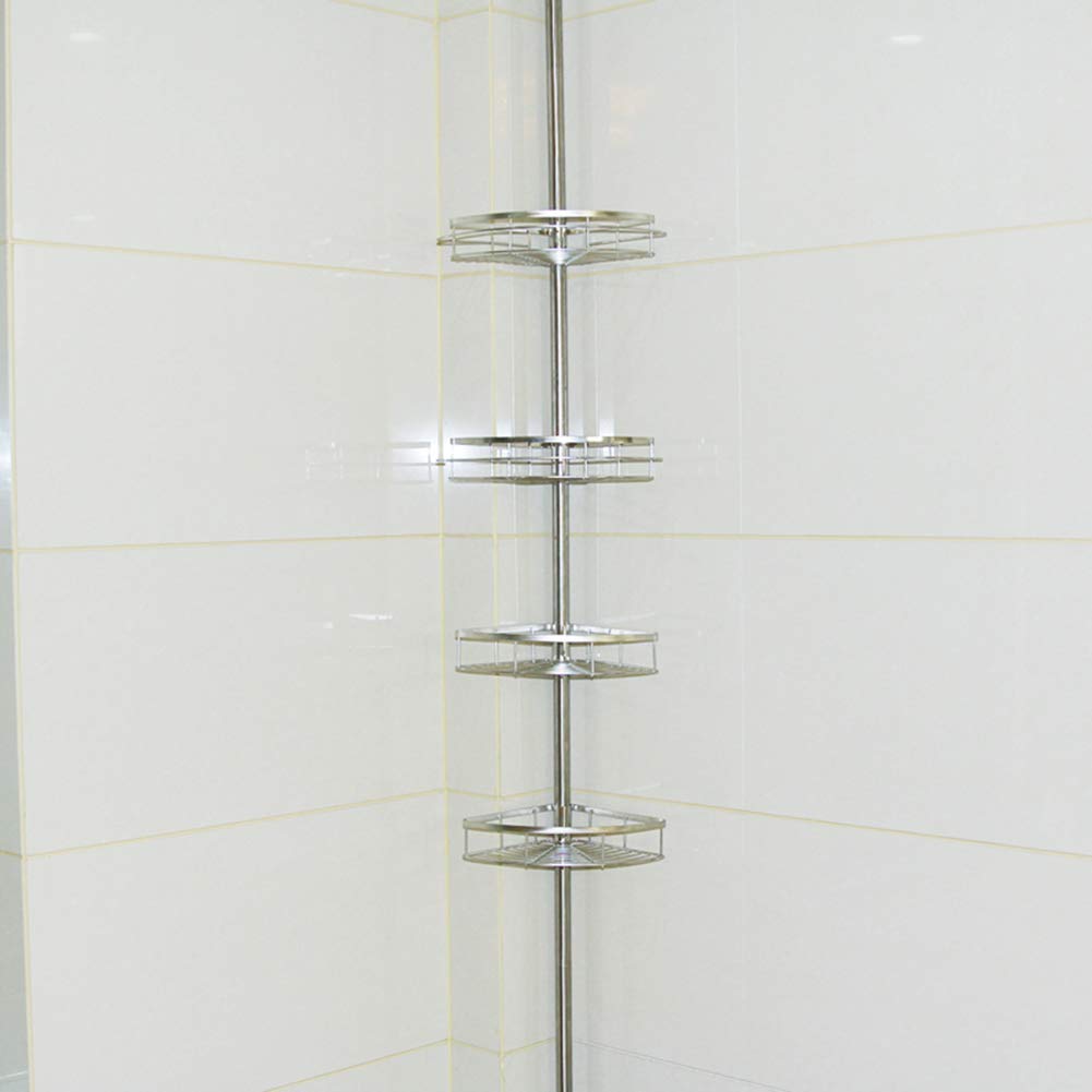 HUOLE Estanteria de Ducha sin Taladros, Estanterias de baño con 3 Capas, Estante de Esquina telescópico, Estructura de Acero Inoxidable, Plata Estanterias de baño (110-280cm (4 capas))