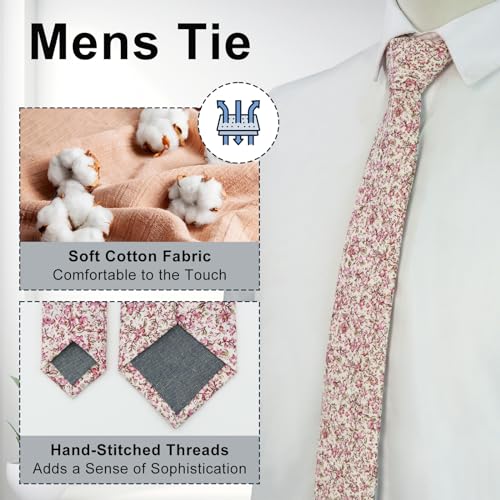 Image of Luckyvestir Ties for Men, Sage Green Cotton Floral Tie 2.76 inch Flower Printed Men's Neckties for Wedding /Groomsmen /Suit /Party
