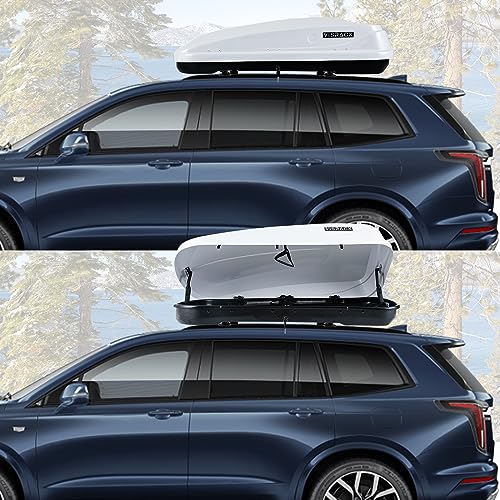 Hard Shell Roof Cargo Carrier with Security Keys, Roof Box, Cargo Box, 56 (L) x 30 (W) x 13.7(H) Inches, 13 Cubic Feet (Tool Free Install), White