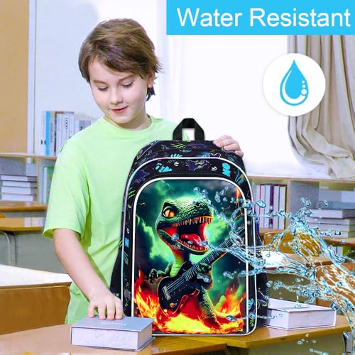Image of 16 inch Dinosaur Backpack for Boy, 3Pcs Bookbag for Elementary Preschool Kindergarten, Kids School Backpacks with Lunch Box (Black)