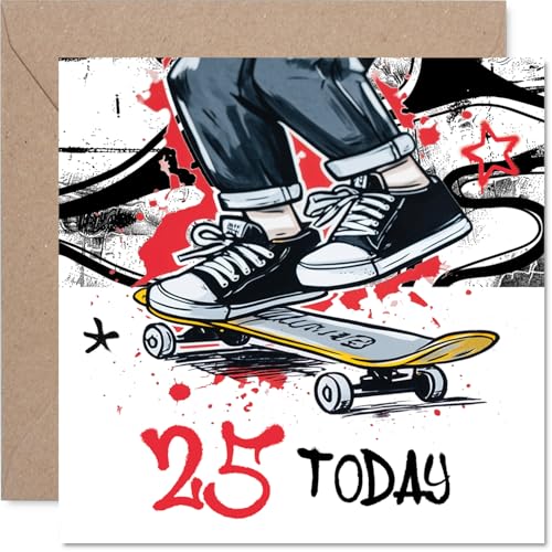 Stuff4 �V�ѐS�̂���25�΂̒a�����J�[�h - �L�b�N�t���b�v�C��25 - �N�₩�ȐԂƉ��F�̐����Ԃ��ŃX�P�[�g�{�[�_�[ - 5.7�C���`�̐����`�A�����t��