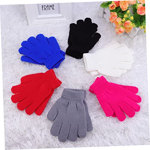 6 Pairs Kids Knit Gloves for Children Warm Mittens Colorful Design Cold 4-12 Years Old Random Color4