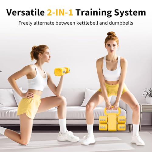 Image of Hezeyferg 2-in-1 Adjustable Dumbbells Set, 4 Levels Weight Dumbbells Set for Women Men, Each 2.2 /3.3 /4.4 /5.5lb Hand Weights with Kettlebell Form for Home Gym Exercise Training