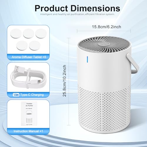 Focenat Purificateur d'air,Air purifier,Purificateur d'air hepa,Purificateur air,Air Purifier HEPA,avec Éponge d'Aromathérapie,3 Vitesses,Capteur Intelligent,pour Élimine Pollen Fumée Poils d'Animaux – Image 3