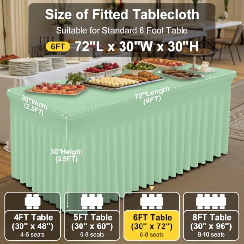 Image of Smiry 2 Pack Spandex Elastic Fitted Table Cloth Skirt for 6FT Table | Stretch Washable Table Cloth, Banquet Table Cover for Wedding, Party, Indoor & Trade Shows, (Light Green, 72Lx30Wx30H)
