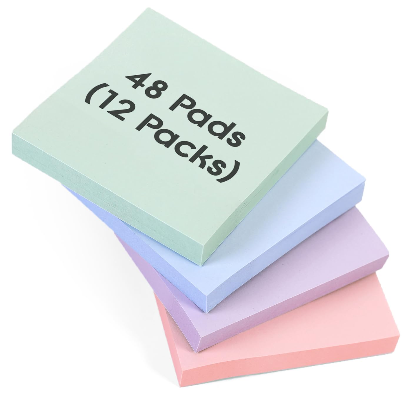 48 Pads Dusk Pastel (Square) Sticky Notes, 100 Sheets Per Pad 76 x 76 mm (3" x 3") | Light Pastel Colours Purple, Pink, Green, Blue | Delicate Colours for Gentle Memos, Journals, and Creative Planning — image 1