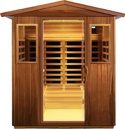 Image of LTCCDSS Ultra-Low EMF Outdoor Mahogany Sauna 4 Person Far Infrared Sauna for Home EMF Average 0.5 mG, Withstand Outdoor Temp -10℉-149℉ Chromotherapy, Bluetooth Speaker