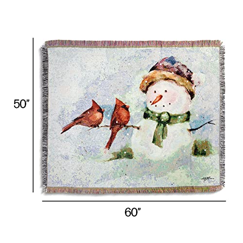 DEMDACO-Snowman-Watercolor-Fringe-60-x-50-Woven-Cotton-Blend-Christmas-Throw-Blanket DEMDACO Snowman Watercolor Fringe 60 x 50 Woven Cotton Blend Christmas Throw Blanket