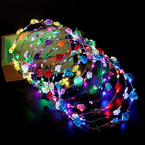 Photo de Betos Lot de 20 couronnes de fleurs à LED multicolores - Couronne de fleurs réglable - Bandeau lumineux à LED pour mariage, cérémonie, fête