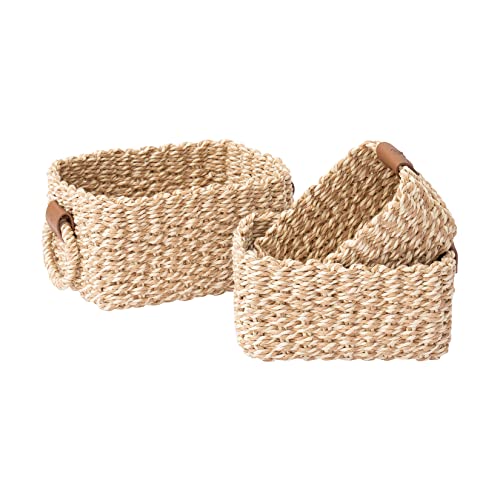 Image of LA JOLIE MUSE Paper Rope Storage Baskets for Organizing, Recycled Wicker Storage Basket Container Bins for Shelves Cupboards Drawer, Small Woven Basket Set of 3 (Yellow White)