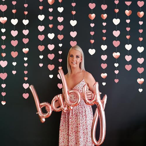 Image of Rose Gold Party Decorations Dusty Pink Heart Garland Blush Pink Hanging Paper Streamer for Valentines Day Bridal Shower Birthday Anniversary Baby Shower Engagement Bachelorette Wedding Party Supplies