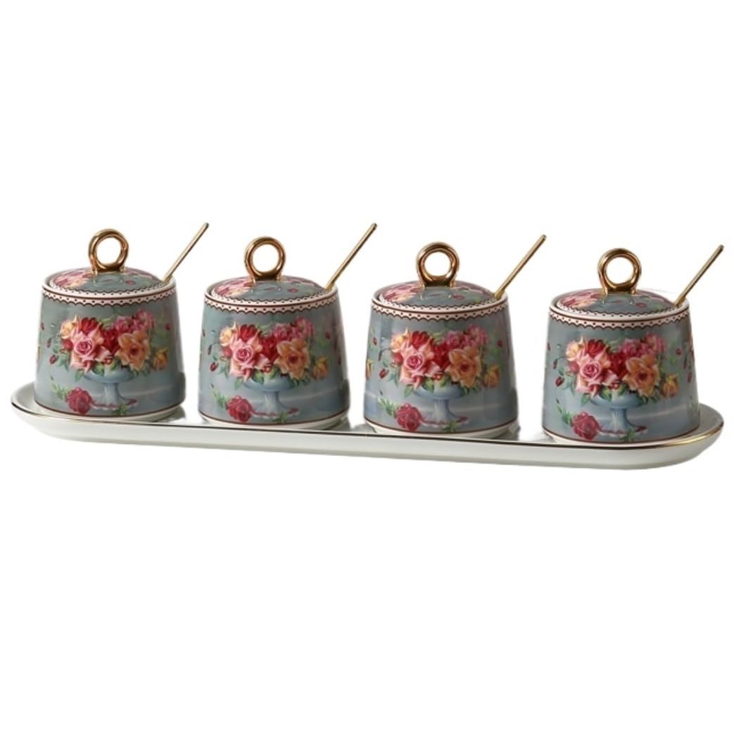 Gewürze Aufbewahrung Küchen-Gewürztopf-Set, Keramik-Gewürz-Aufbewahrungsbox, Gewürzglas, Gewürzbox Gewurzglaeser Gewürzglas(C,4Pieces)