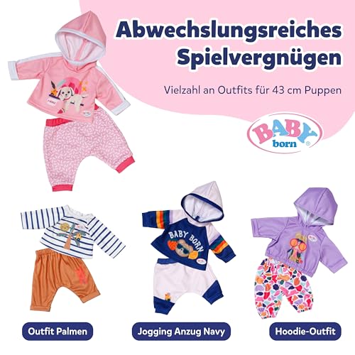 BABY Born Jogging-Anzug - Mit Hoodie inkl. Hunde-Print & gemusterter Hose - Hochwertiges Puppenzubehör - Kleidung geeignet für Puppen der Größe 43 cm