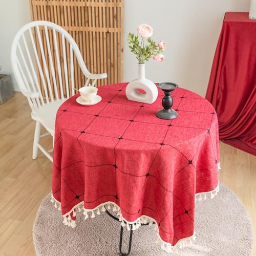 Nappe anti tache polyester Beydodo avec broderies et pompons élégants