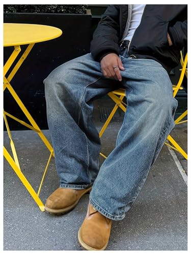 Men's Y2K Baggy Jeans Wide Leg Denim Pants Vintage Straight Leg Casual Denim Trousers with Pockets Streetwear2