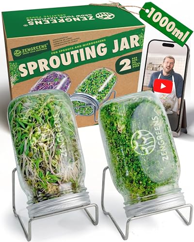 zengreens® Kit de Cultivo de brotes   Set de 1, 2 o 3 tarros de germinación   Incluye Tarro germinador y Soporte metálico   Incl. videocurso Online