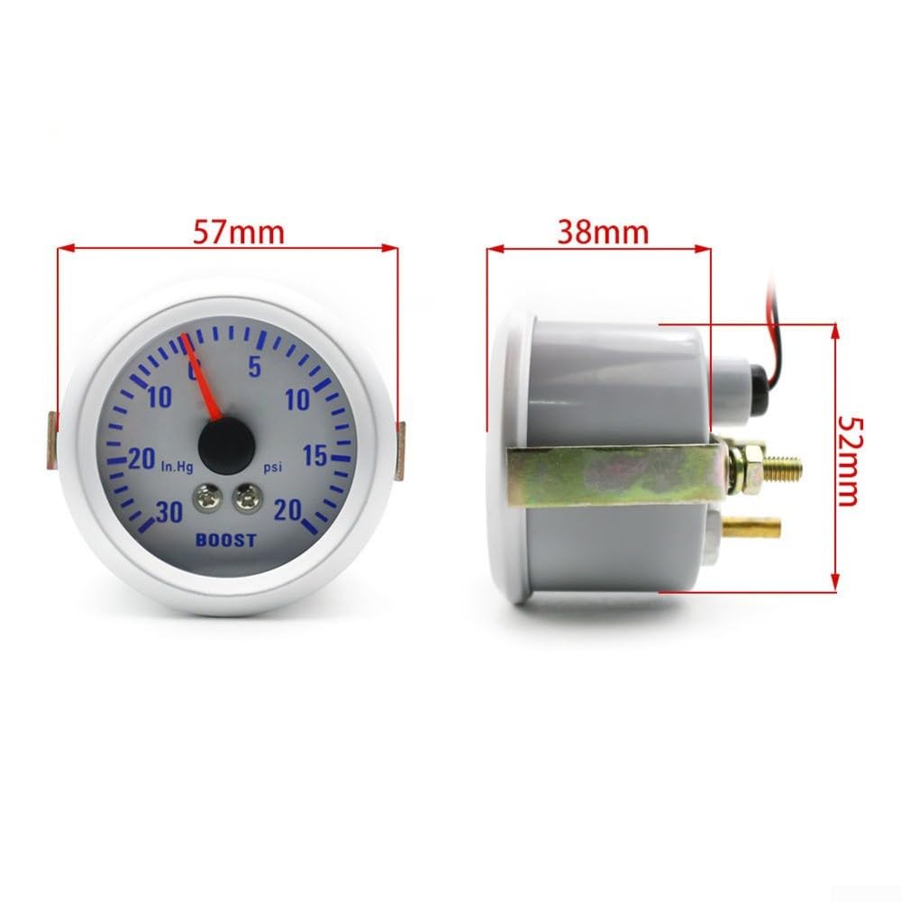 Calibro turbocompressore da 52 mm per modifica auto -30 ~ 20 psi, 12 V luce blu Turbo Boost manometro