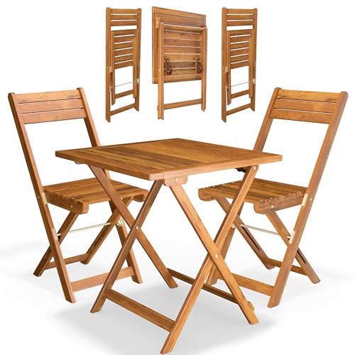 CASARIA® Set Muebles de Balcón 3 Pzs Mesa 2 Sillas Plegables Jueg...