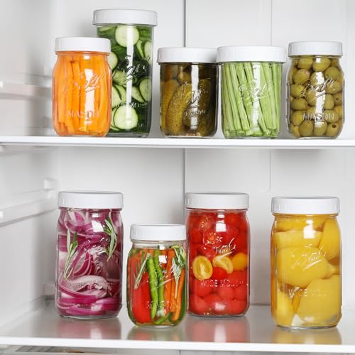 image for AOZITA 16-Pack Plastic Mason Jar Lids - 8 Regular Mouth and 8 Wide Mou