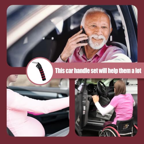 Image of KOUNATSURI Car Door Handle for Elderly Car Assist Support Handle Multifunction Car Door Latch Bar for Seniors and Handicapped(Red)