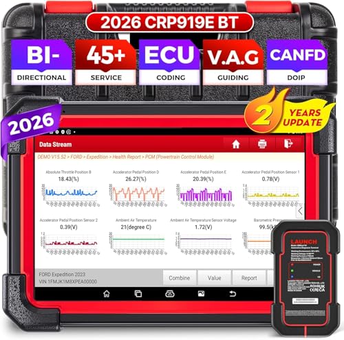 LAUNCH X431 CRP919E BT OBD2 Valise Diagnostic Auto Multimarque avec Système Complet, 45+ Réinitialisation, Codage ECU, CANFD&DOIP, FCA AutoAuth,...
