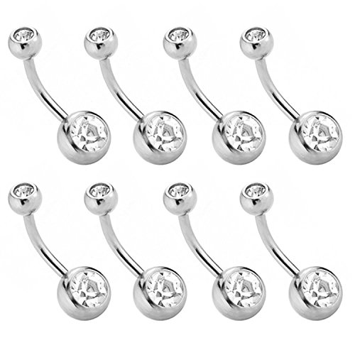 Charisma 14G Stainless Steel Belly Button Rings Crystal Ball Navel Piercing Body Jewelry for Women Girls 8 PCS