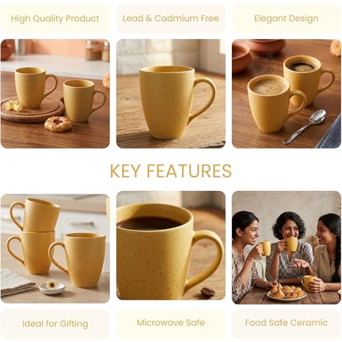 Image of The Earth Store Mustard Marble Matte Coffee Mug - 300ML Ceramic Coffee Mugs Set of 2 | Microwave & Dishwasher Safe Mugs for Gift | Home | Office | Restaurant | Daily Use Tea Mug
