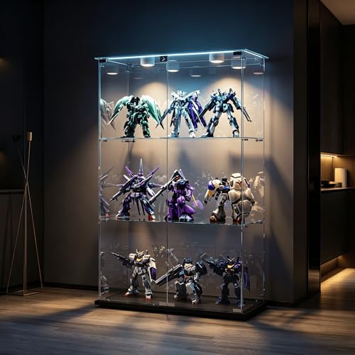 HYNHXBP Vitrine en Verre à 2 Portes avec LED, Armoire de Présentation Moderne avec Serrure, Étagères de Rangement, Meuble Vitrine pour Salon, Chambre ou...