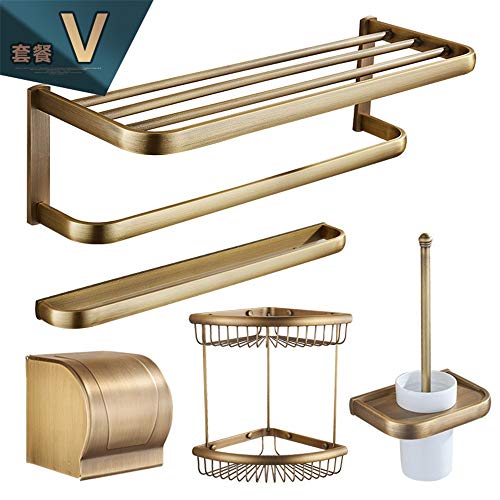 T-YSPJ Cobre Toallero Toallero Toallero Cuarto de baño Estante del inodoro Escritorio Lavado Hardware del baño Colgante conjunto, Set V