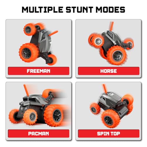 Image of Mirana Warrior 360 Rotating Stunt RC Car | High Speed Remote Control Vehicle | USB Type-C Rechargeable Toy for Kids for Boys and Girls | Made in India (Grey-Orange)