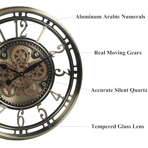 28 Oversized Brass Gold Moving Gear Clock