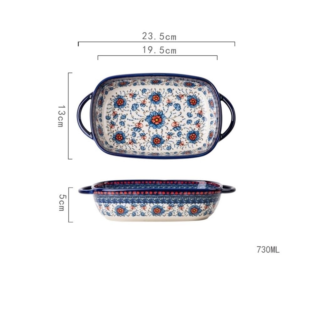 Naczynia do pieczenia 730 ml zabytkowej ceramicznej zastawy stołowej, miska z uchwytem do użytku domowego, podwójna blacha do pieczenia