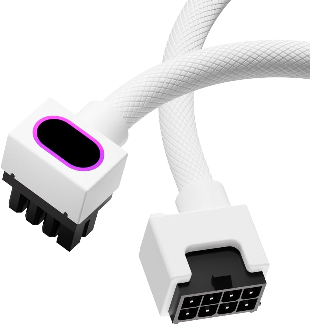 8PIN GPU Extension Cable, ARGB PC Cable with 5V 3Pin,18AWG 90ยฐ Right-Angle Design for Cleaner PC Builds,Male-to-Female Connectors Suitable for Various GPU and Power Supply.30CM(White-GPU-Clip A)