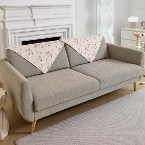 Image of HOMETHREADS Anti-Skid Sofa Protector Mat: Premium Printed Cotton Slipcover with Strong PVC Non-Slip Backing, (Beige Purple, 1Pc Backrest | 70x75cm)
