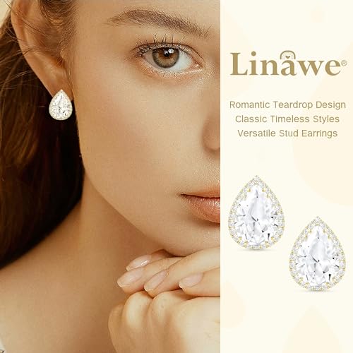 Linawe Women Stud Earrings, Teardrop Diamond Moissanite Cubic Zirconia Earrings Studs Rhinestone Jewelry Gold/Silver/Rose Gold3