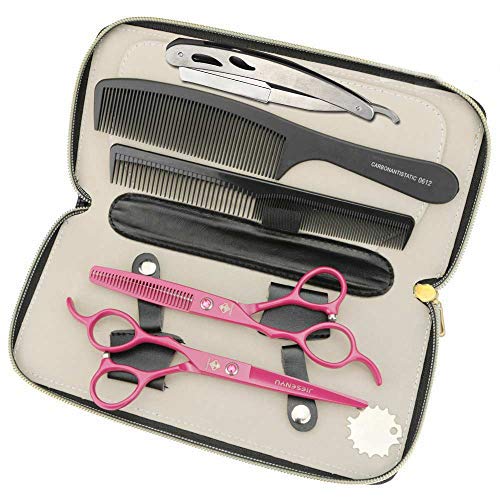 Ciseaux de coiffure haut de gamme pour gaucher JIESENYU rouge 440C