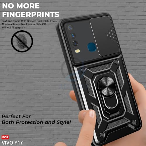 Image of AESTMO Tough Armor Vivo Y17 / Y15 / Y12 Bumper Back Case Cover | Ring Holder & Sliding Camera Shield Cover | 360 Degree Protection Back Case Cover for Vivo Y17 / Y15 / Y12 (Black)