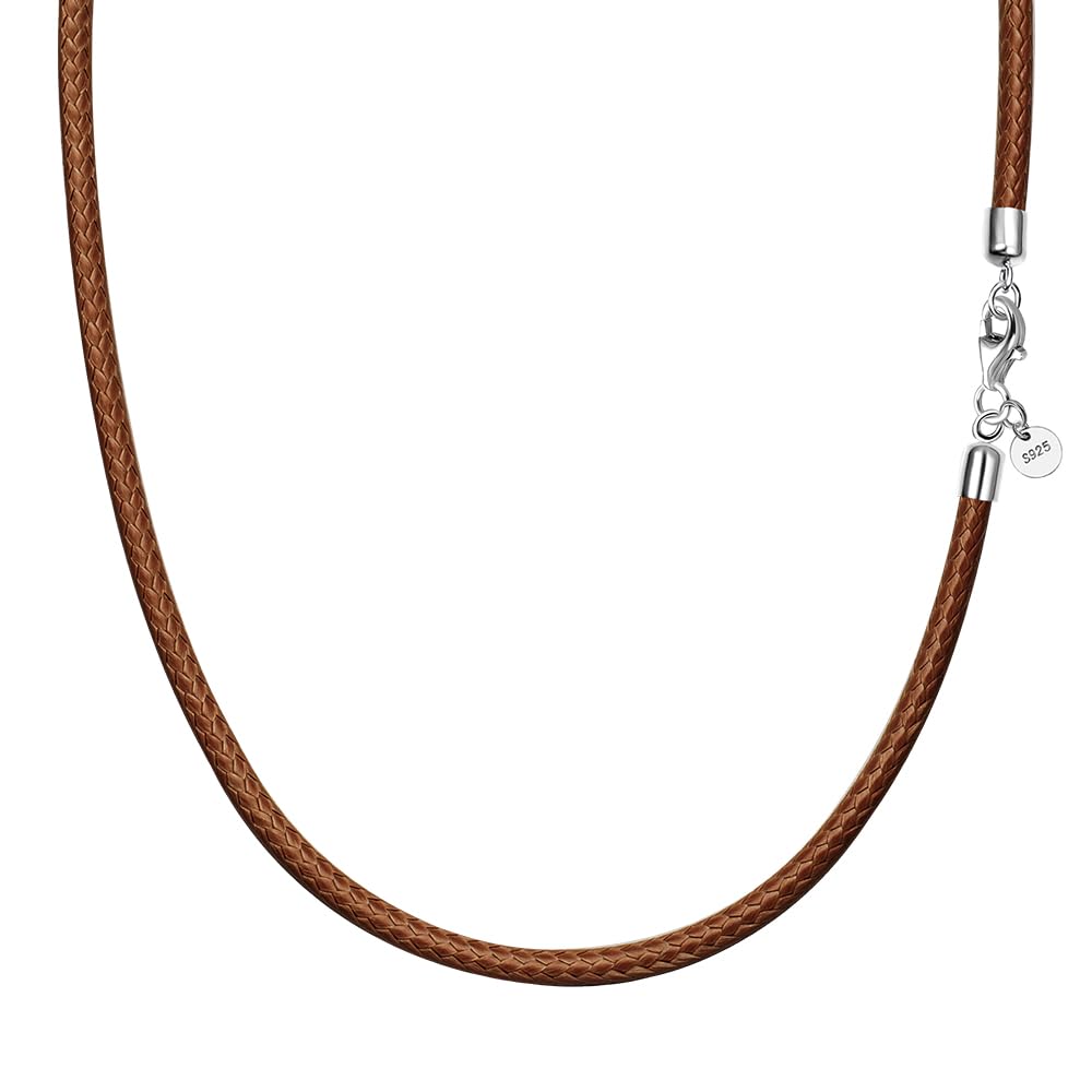 Viwind Lederkette 925 Silber Verschluss Geflochten Kunstleder Halskette 2.5mm breit Damen Herren Kette für Anhänger charm 45-60cm wählbar DIY Lederschnur
