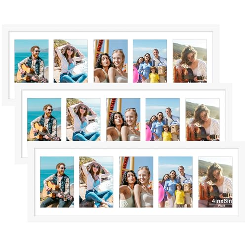 Picrit 8x24 White Collage Picture Frame 3 Pack, Fits Five 4x6 Photos or One 8x24 Picture, Gallery Frame Set - Poster Frames for Horizontal or Vertical Display