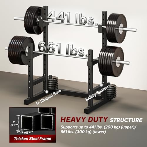 Image of Soozier Adjustable Squat Rack, Multi-Functional Bench Press Rack, Heavy Duty Steel Barbell Stand with Weight Plate Holders for Weight Lifting and Home Gym Strength Training, 660lbs Max Load