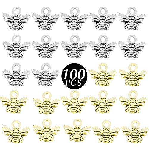 XYDZ Abeilles Pendentif Alliiage, 100 Pièces Pendentifs à Breloques Abeille Plaqué Argent pour Collier Bracelet Faisant Bricolage à la Main(Argent, Cuivre) Cover
