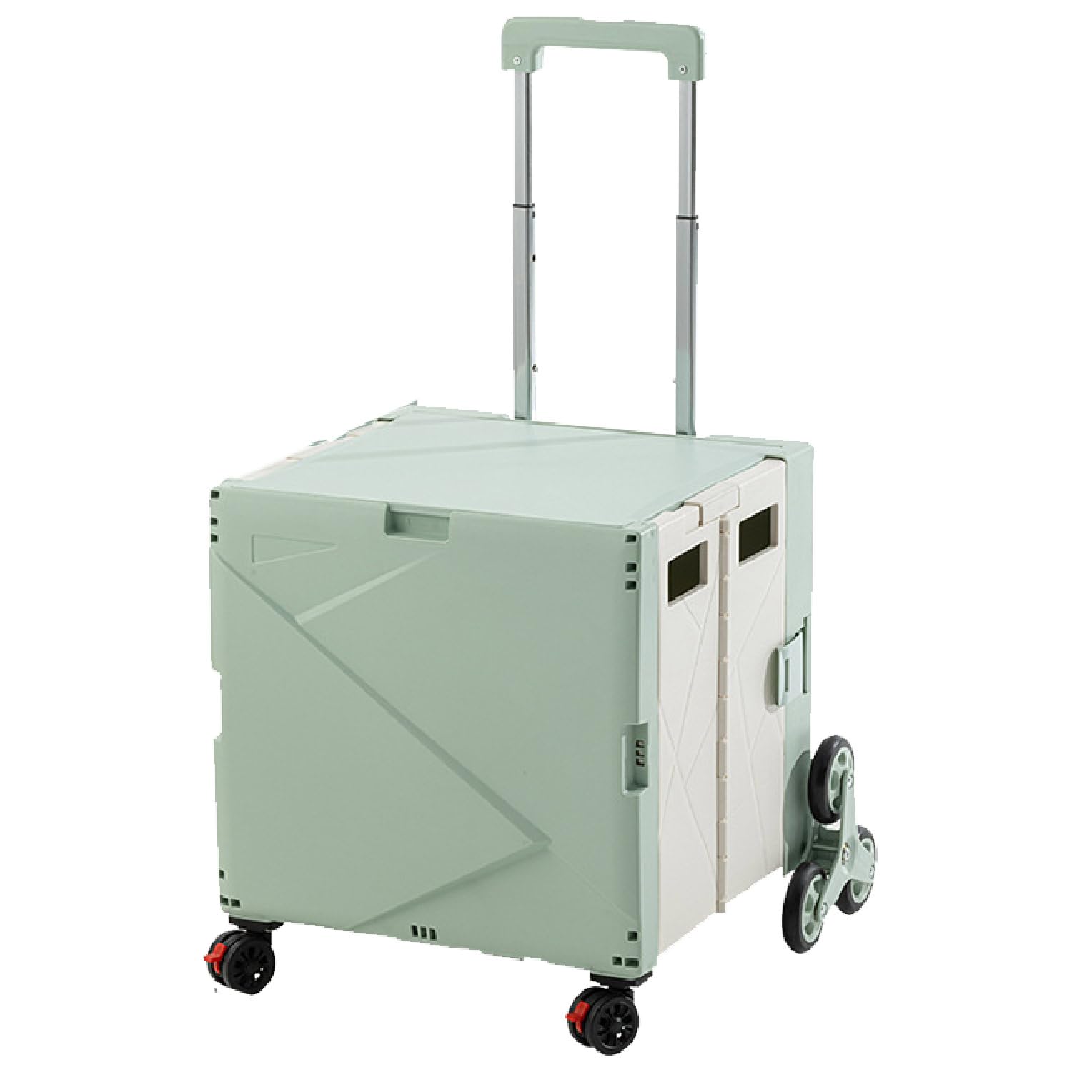 Trolley Portable Beige Utility Cart with Stair Climbing Wheels 70L Crate for Travel Shopping Moving Office Telescoping Handle for Convenience