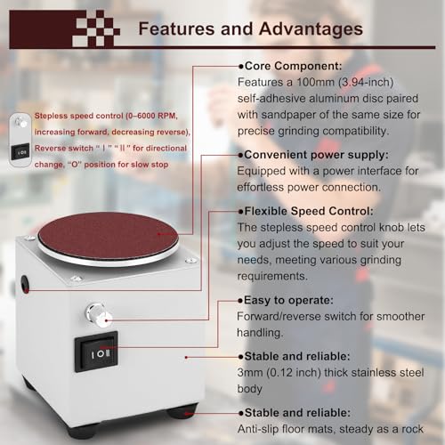 Image of 4 inch /6 inch Mini Disc Sander & Bench Grinder, Forward /Reverse&Stepless Speed Control for Wood, Metal, Stone, Scissors Sanding (6 Inch)