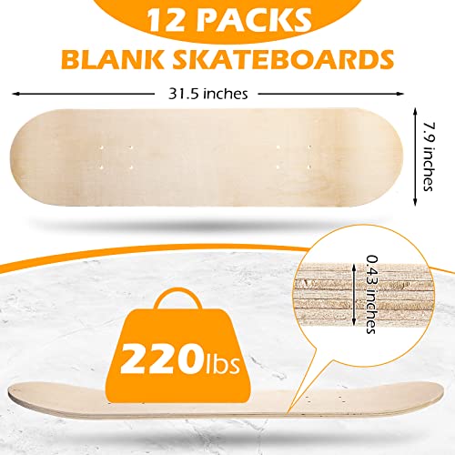 12 Pack Blank Skateboard Decks Maple Skateboard Deck 8 X 32 Inch 7 Ply Wooden Skate Decks Natural Wood Double Tail Plain Skateboard Concave Light Deck Bulk For Art Painting Replacement Home Decoration #TOP1