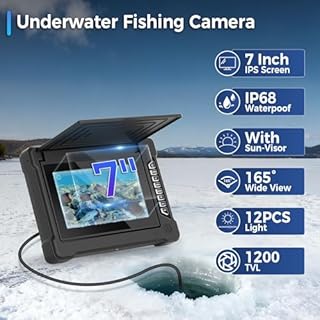 ESANHAO Telecamera da Pesca Subacquea con Monitor IPS 7", Telecamera Subacquea 1200TVL HD 165° Grandangolo, 6 LED Bianchi + 6 IR, Impermeabile IP68, Fish Finder per Pesca su Ghiaccio/Mare/Lago (30M)