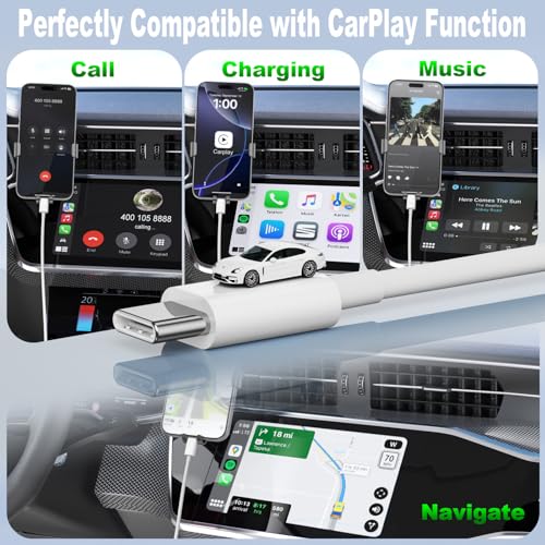 Image of Car Carplay Cable for iPhone 17 /16 /15, USB A to USB C Cable 3A Fast Charging USB C Charger Cord for iPhone 17 16 15 Pro /Pro Max /Plus, iPad Air 4 /5 /6th Gen Car Charger Cord(2Pack 3FT,White)
